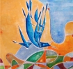 <p>Changing views yes. Up/down, sea/land/sky are just human some conventional markers for our own cuddly safety. There is a naïve conventionalism in medieval murals but there is no joy. Blue Bird is about joy.</p> 
<p> Canvas on cardboard. H 60cm x W 49.5cm</p>

